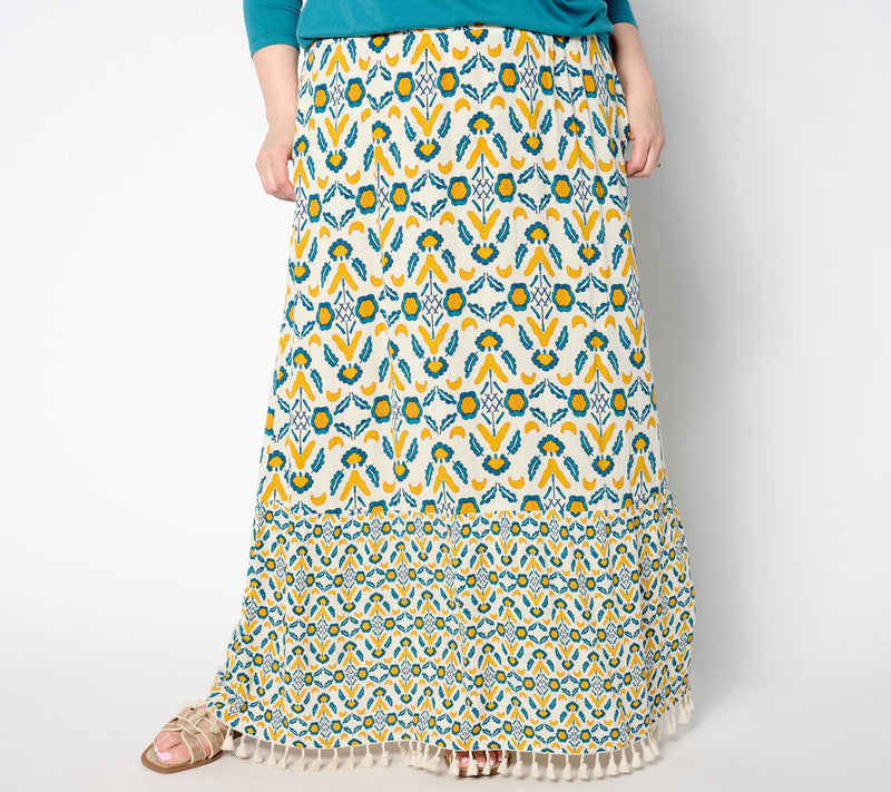 Denim & Co. Crinkle Crepe Tiered Tassel Skirt Skirt — Main view