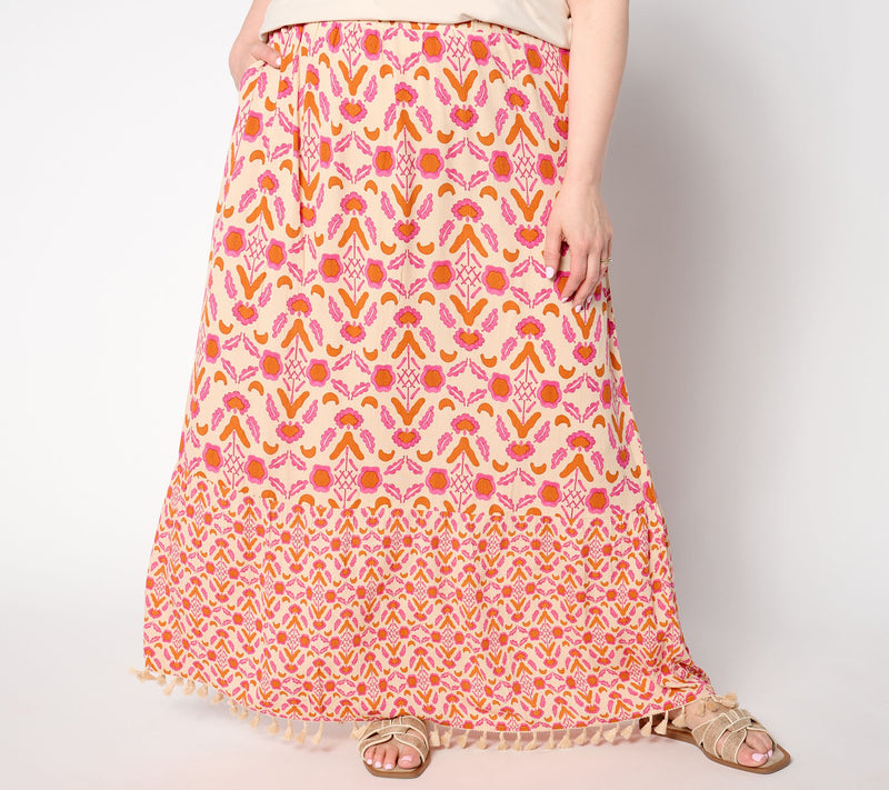 Denim & Co. Crinkle Crepe Tiered Tassel Skirt Skirt — View 11