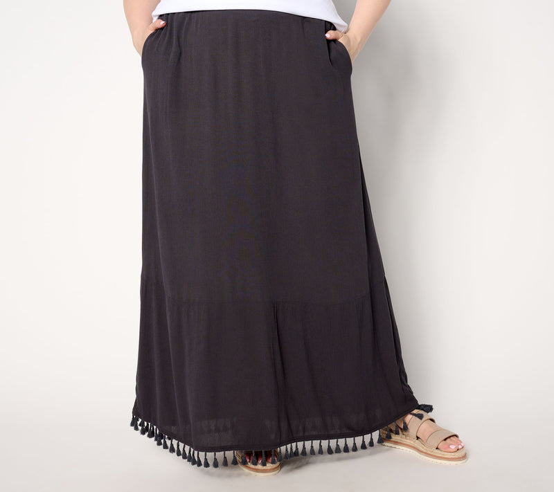 Denim & Co. Crinkle Crepe Tiered Tassel Skirt Skirt — View 12