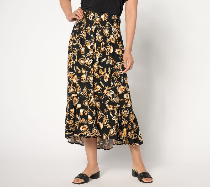 Susan Graver Passport Regular Printed Woven Button Front Skirt — View 7
