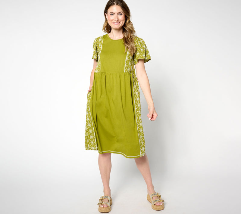 LOGO Lavish by Lori Goldstein Regular Eyelet Mix Dress — View 5