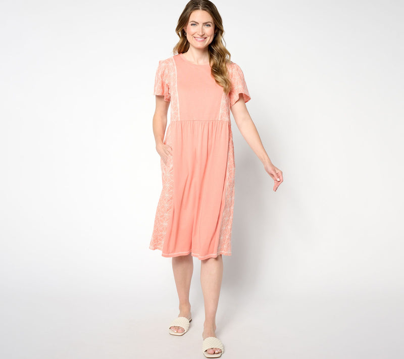 LOGO Lavish by Lori Goldstein Petite Eyelet Mix Dress — Main view