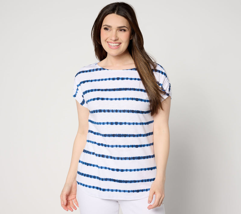 Denim & Co. Americana Texture Knit Boat Neck Striped Top — View 7
