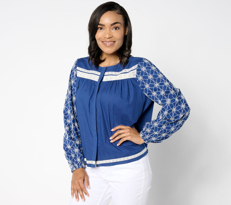 LOGO Lavish by Lori Goldstein Shiffli Mix Swing Jacket — View 8