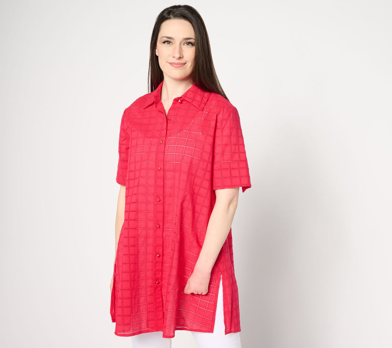 Dennis Basso Button Front Eyelet Duster — Main view