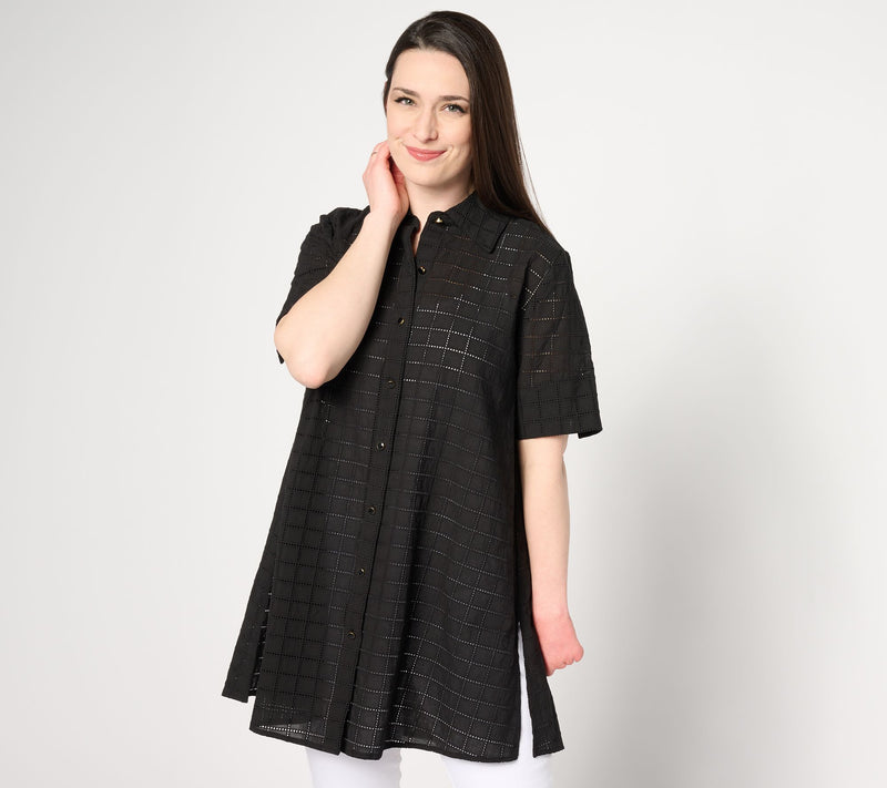Dennis Basso Button Front Eyelet Duster — View 9