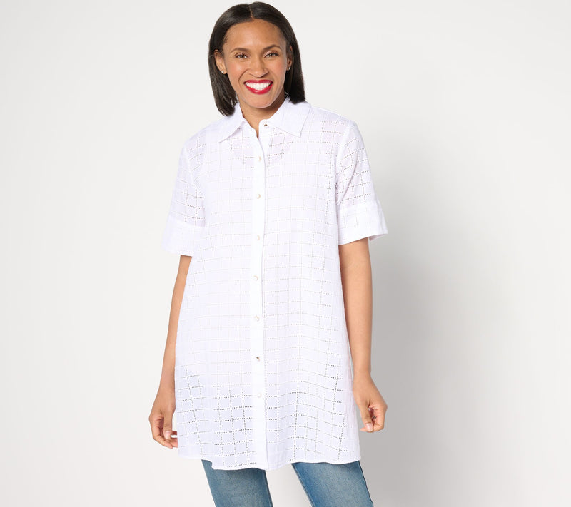 Dennis Basso Button Front Eyelet Duster — View 5
