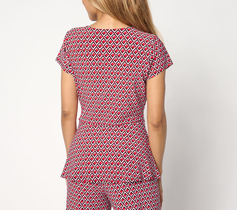 Dennis Basso Printed Italia Knit Surplice Top with Tie — View 5