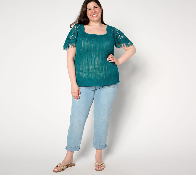 Women with Control Crochet Capelet Top — View 3