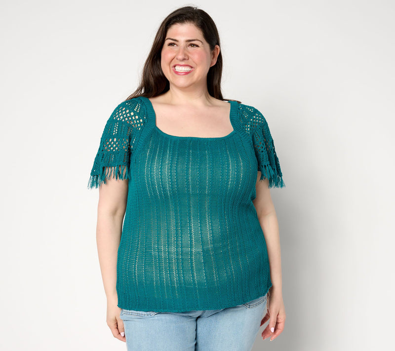 Women with Control Crochet Capelet Top — View 8