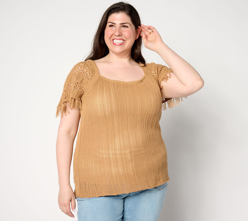 Women with Control Crochet Capelet Top — View 9