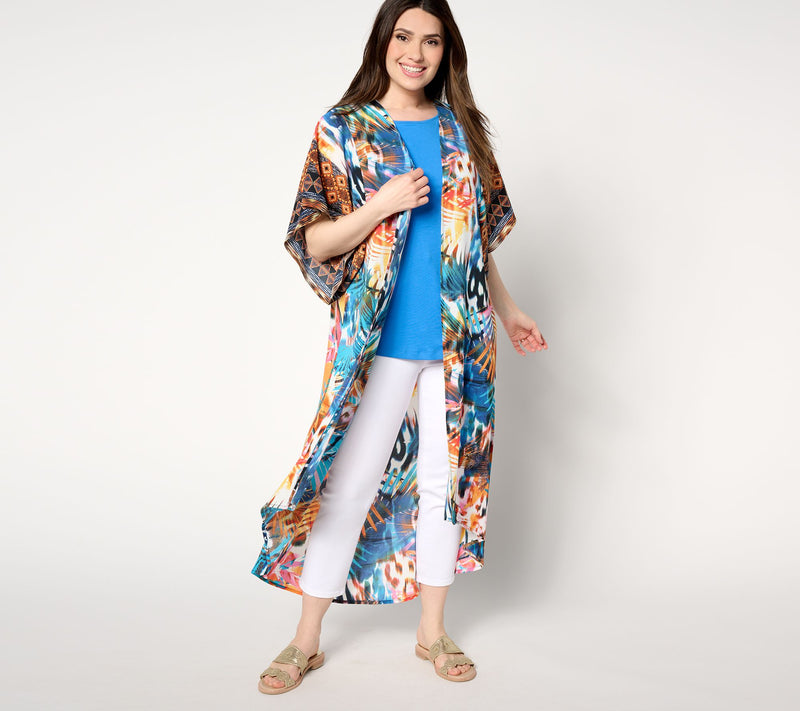 Women with Control Regular Border Print Duster — View 7