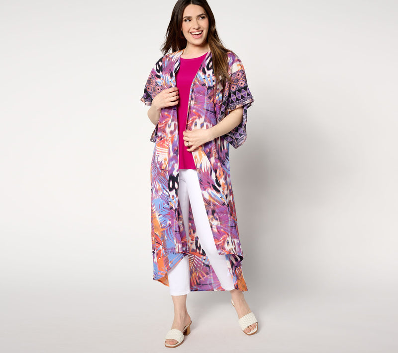 Women with Control Petite Border Print Duster — View 9