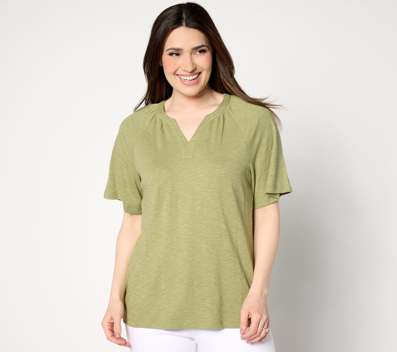 Denim & Co. Linen Blend Flutter Short Sleeve Knit Top — View 5