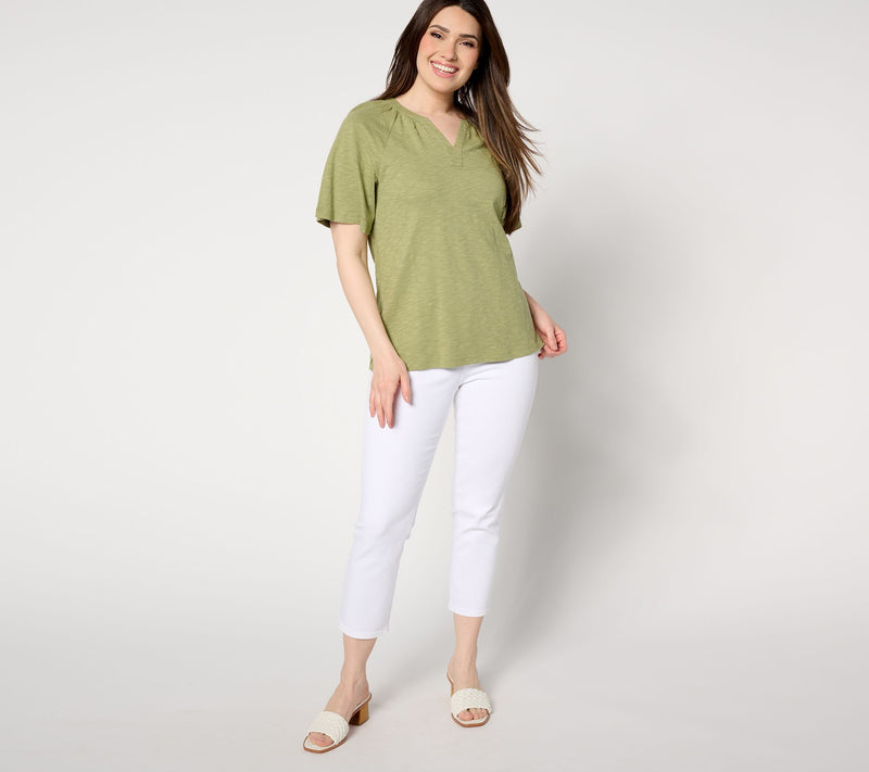 Denim & Co. Linen Blend Flutter Short Sleeve Knit Top — View 7