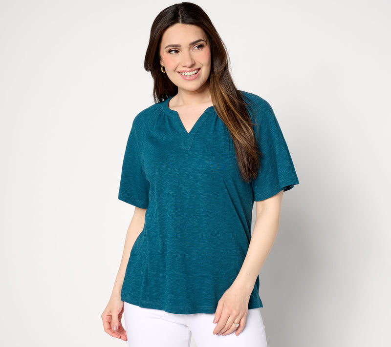Denim & Co. Linen Blend Flutter Short Sleeve Knit Top — View 13