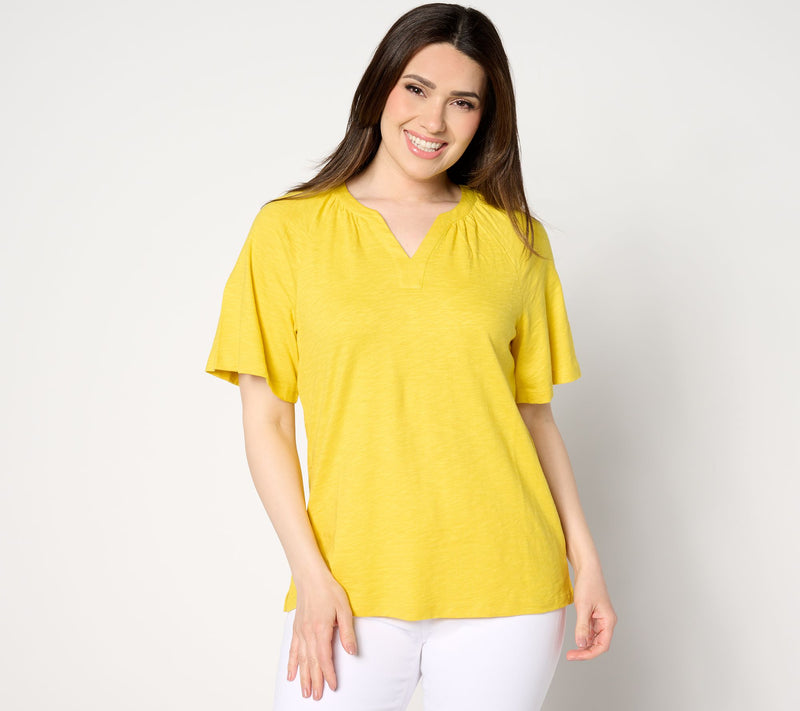 Denim & Co. Linen Blend Flutter Short Sleeve Knit Top — View 14