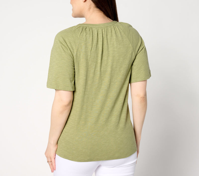 Denim & Co. Linen Blend Flutter Short Sleeve Knit Top — View 6