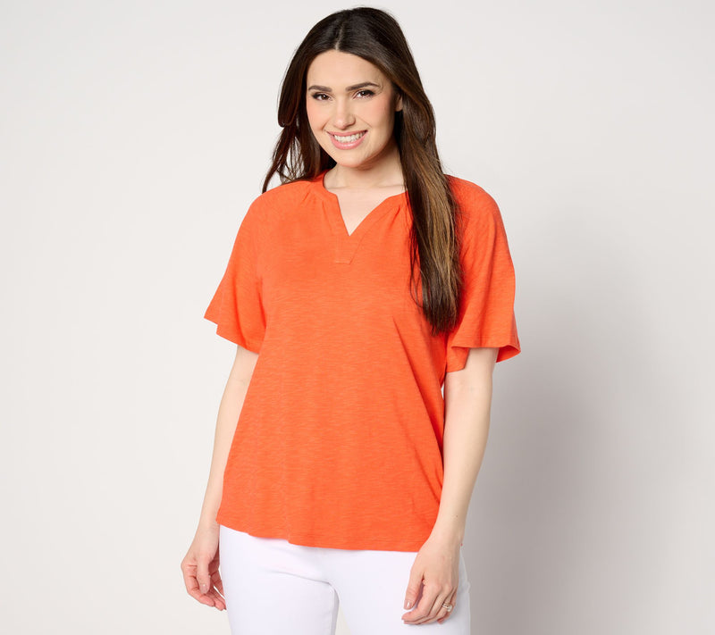 Denim & Co. Linen Blend Flutter Short Sleeve Knit Top — View 16
