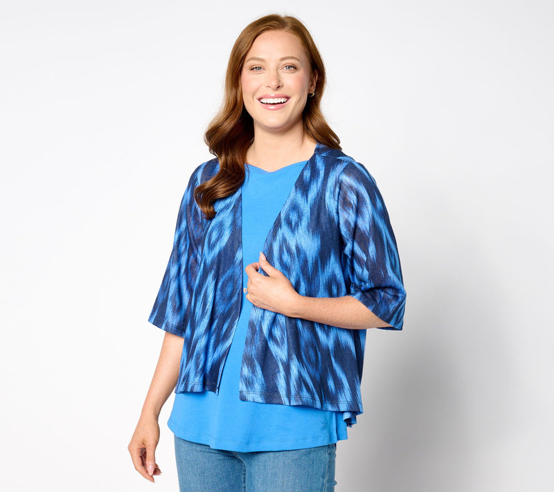 Denim & Co. Printed Slub Knit Drape-Front Cardigan — View 8