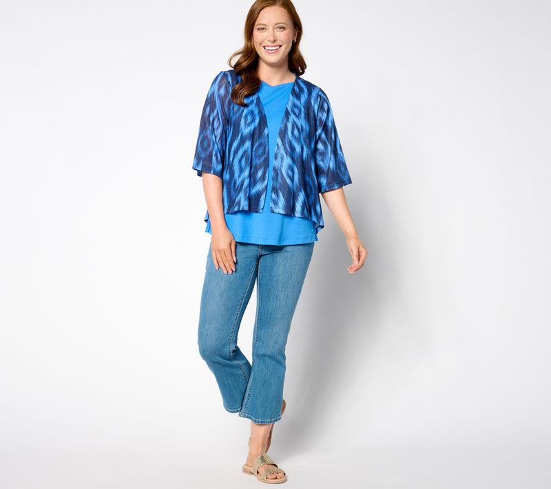 Denim & Co. Printed Slub Knit Drape-Front Cardigan — View 3