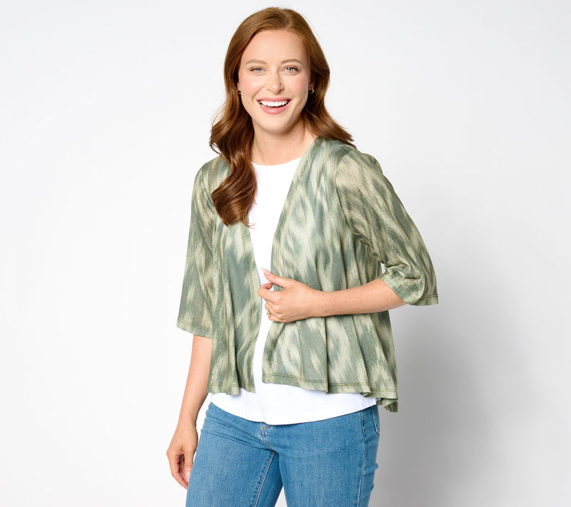 Denim & Co. Printed Slub Knit Drape-Front Cardigan — View 9