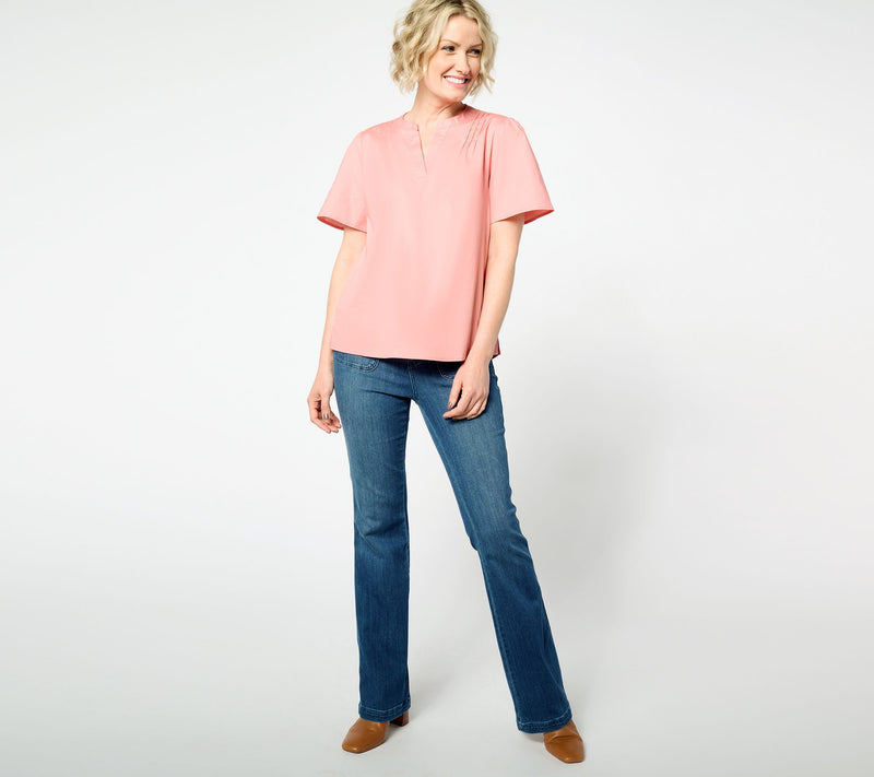Denim & Co. Poplin Short Sleeve Blouse w/ Pintucks — View 3