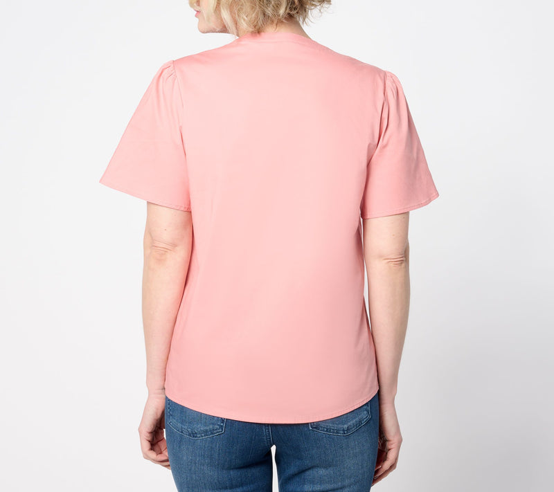 Denim & Co. Poplin Short Sleeve Blouse w/ Pintucks — View 2