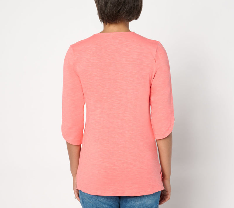 Denim & Co. Texture Knit 3/4-Sleeve Tunic w/ Tortoise Detail — View 10