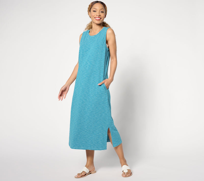 Denim & Co. Petite Texture Knit Midi Tank Dress w/ Keyhole Back — Main view