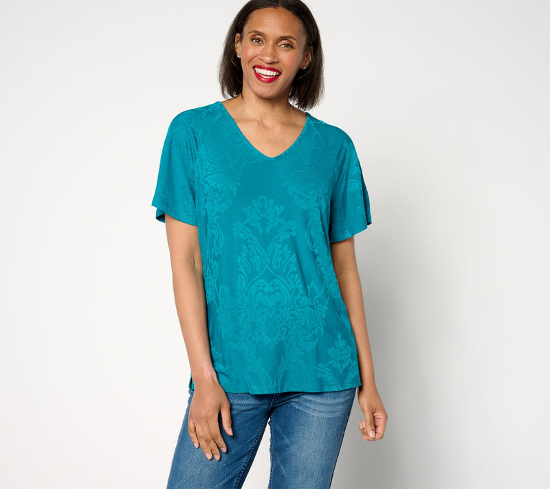 Denim & Co. Knit Raglan Flutter-Sleeve V-Neck Top — Main view