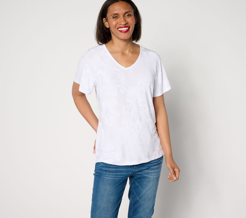 Denim & Co. Knit Raglan Flutter-Sleeve V-Neck Top — View 11
