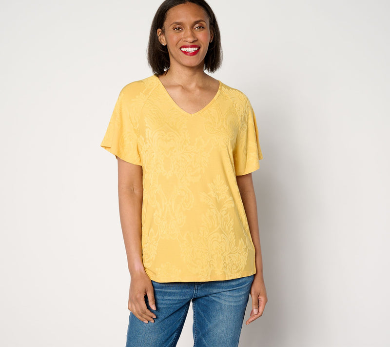 Denim & Co. Knit Raglan Flutter-Sleeve V-Neck Top — View 5