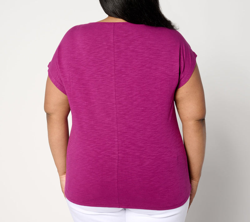 Denim & Co. Textured Knit Dolman-Sleeve Embroidered Top — View 2
