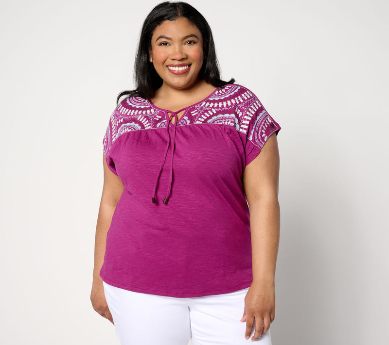 Denim & Co. Textured Knit Dolman-Sleeve Embroidered Top — View 8
