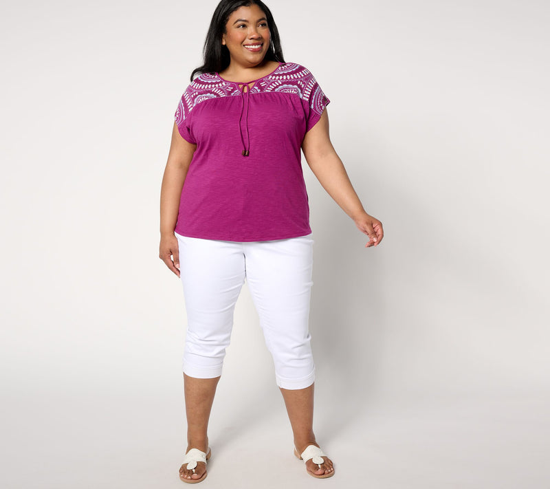 Denim & Co. Textured Knit Dolman-Sleeve Embroidered Top — View 3