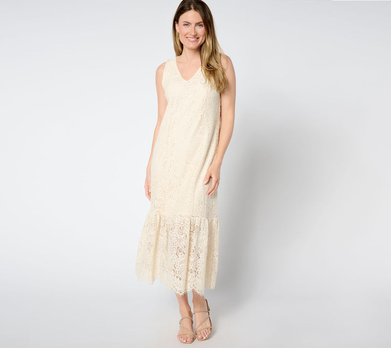 Women with Control Regular Illusion Waist Lace Maxi Dress — View 8
