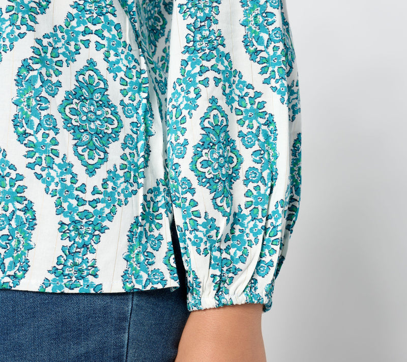 Belle by Kim Gravel Floral Ikat Blouson Sleeve Blouse — View 6