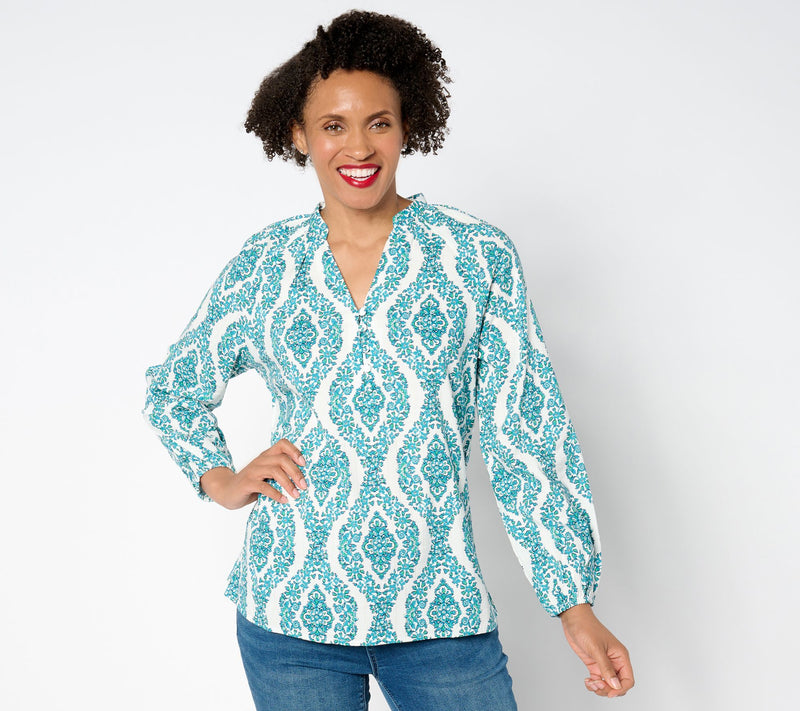 Belle by Kim Gravel Floral Ikat Blouson Sleeve Blouse — View 2
