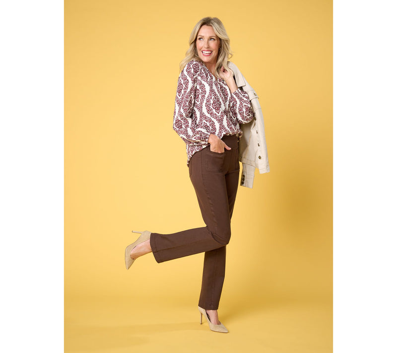 Belle by Kim Gravel Floral Ikat Blouson Sleeve Blouse — View 9