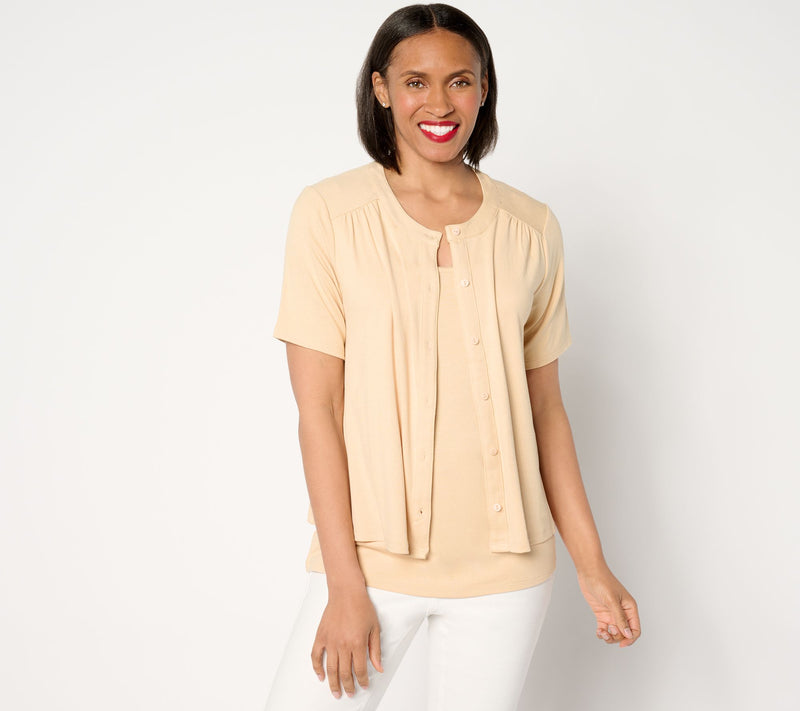 BEAUTIFUL by Lawrence Zarian Refined Knit Short Sleeve Cardigan — View 9