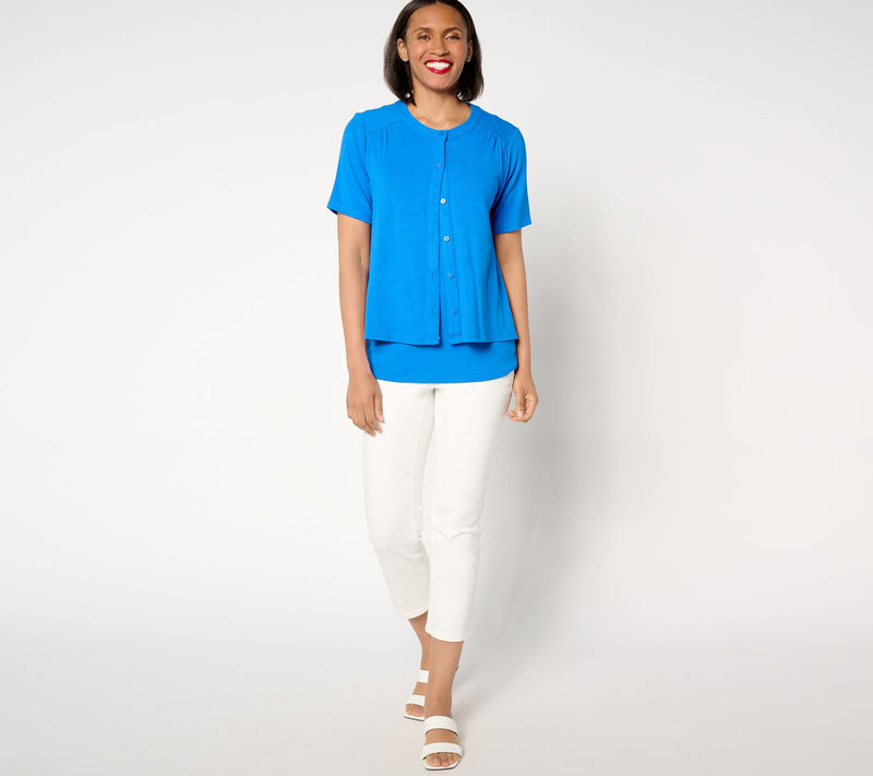 BEAUTIFUL by Lawrence Zarian Refined Knit Short Sleeve Cardigan — View 3