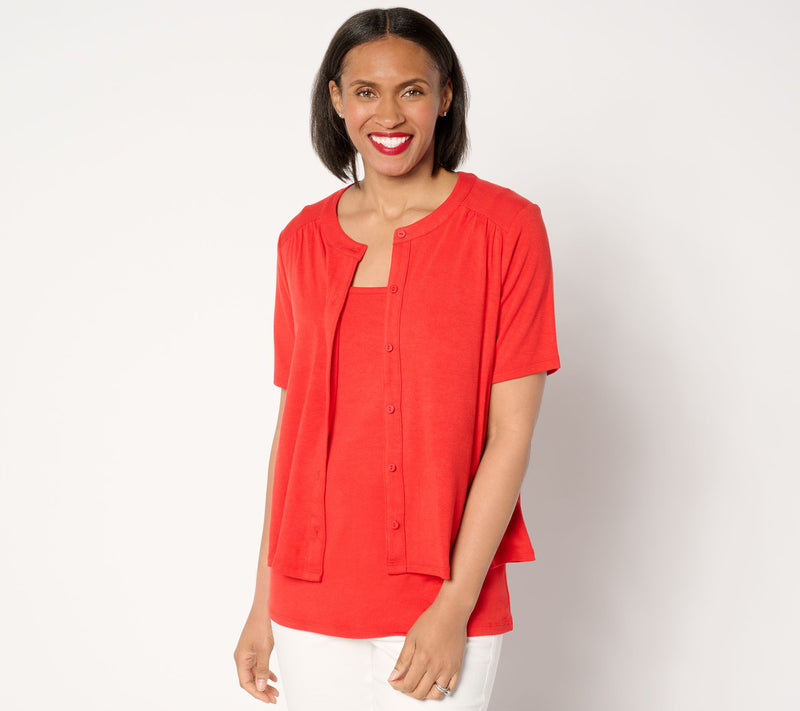 BEAUTIFUL by Lawrence Zarian Refined Knit Short Sleeve Cardigan — View 12