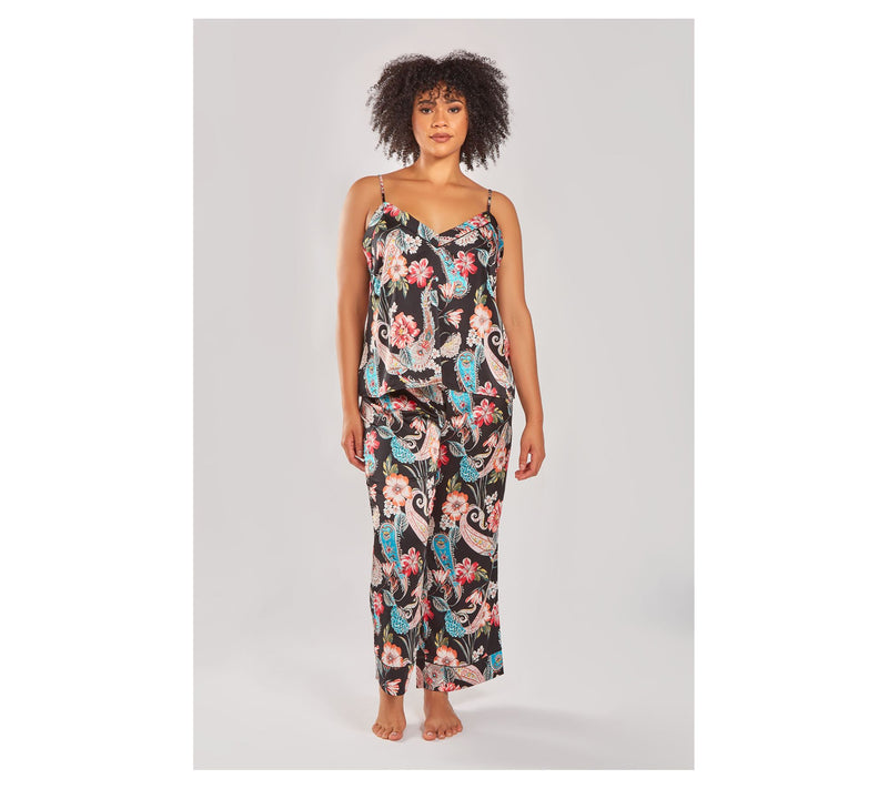 iCollection Printed Satin Cami & Pant Set w/ Piping Details — View 7