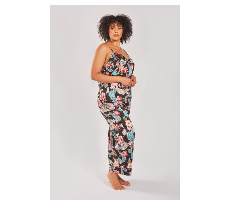 iCollection Printed Satin Cami & Pant Set w/ Piping Details — View 8