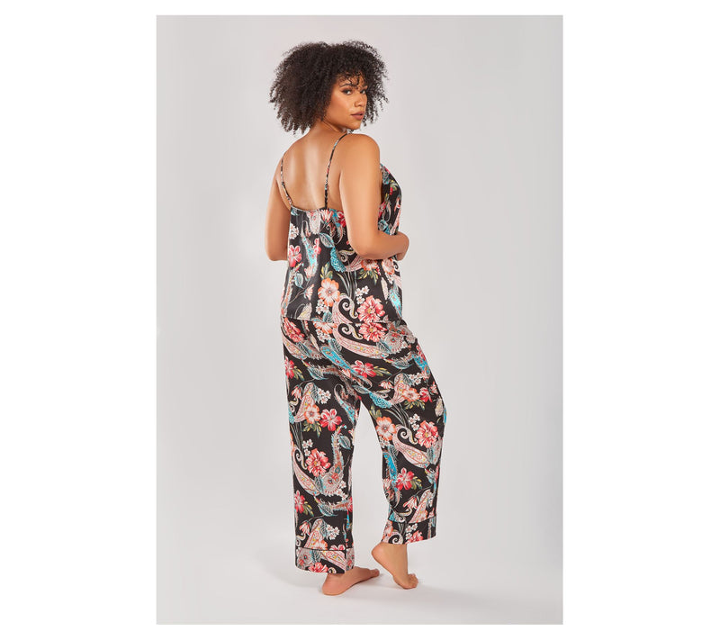 iCollection Printed Satin Cami & Pant Set w/ Piping Details — View 6
