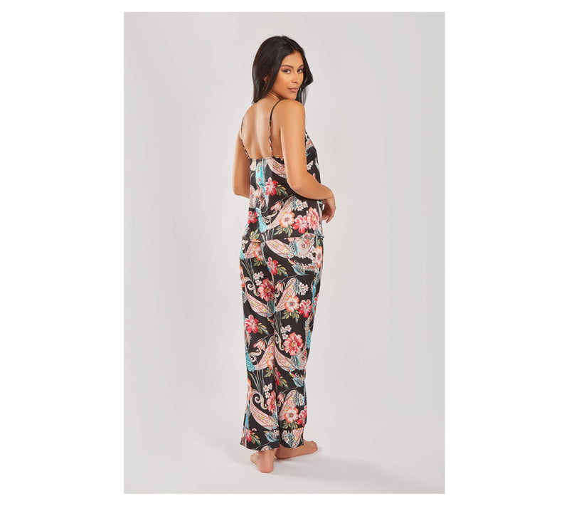 iCollection Printed Satin Cami & Pant Set w/ Piping Details — View 4
