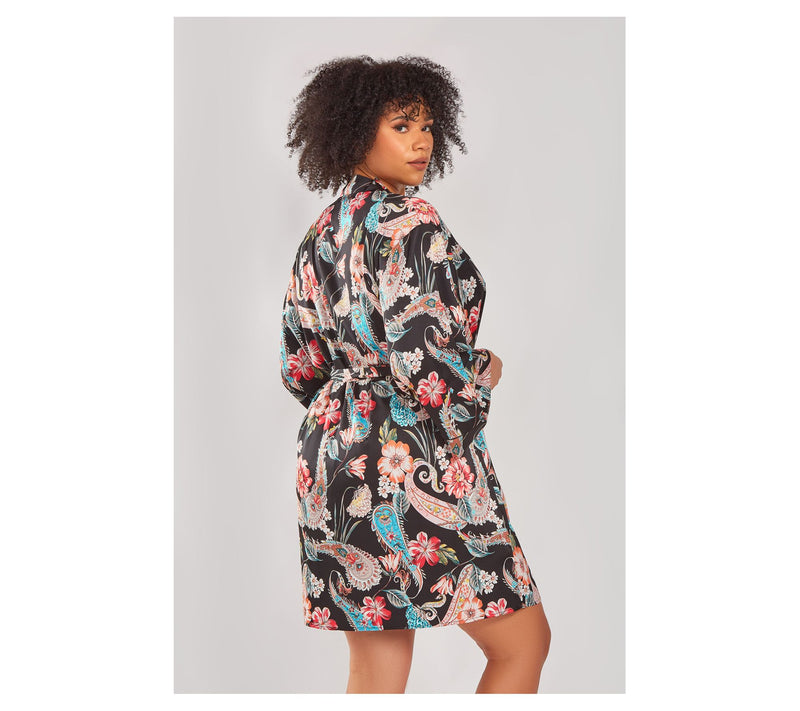 iCollection Printed Satin Robe with Piping Details — View 6