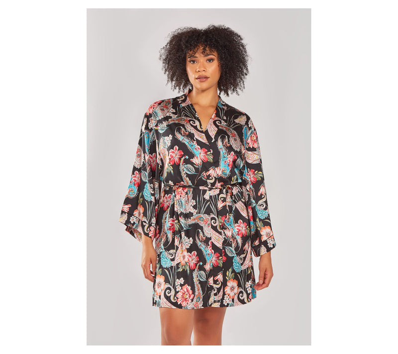 iCollection Printed Satin Robe with Piping Details — View 7