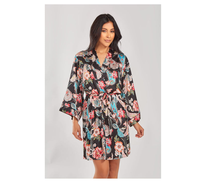 iCollection Printed Satin Robe with Piping Details — Main view